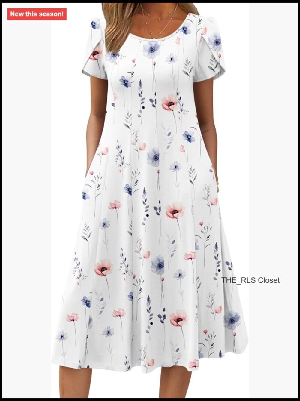 Short Sleeve Flare Midi Dress Loose Flowy Beach Sundress Polyester Spandex